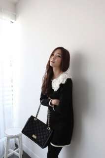 yrfashion Korean Fashion Women Pretty Rose Flower Collar Black Wool 