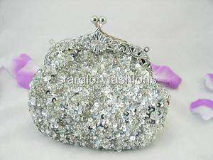 Victorian Style Silver Beaded Sequin Art Evening Purse  