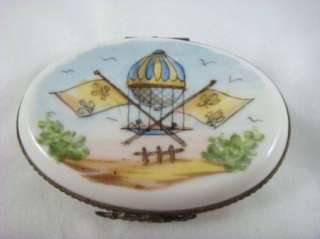   Painted Limoges France Oval Hot Air Ballon Trinket Pill Box  