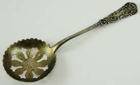 Antique Sterling Silver Pierced Bowl Bon Bon Spoon Gold Wash 5 1/8 