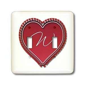  small red hearts and the monogram W   Light Switch Covers   double