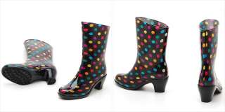 Womens Polka Dot Print Rain Ankle Rubber Boots US 5~7.5  