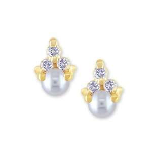 JUNE Birthstone Earrings Yellow Gold Pearl & Diamond Earrings