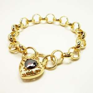 9CT Gold Belcher bracelet Solid heart Garnet 9K GF B55A  