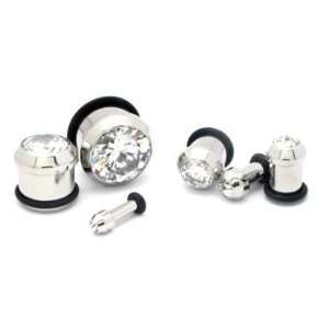  Single Flared Stainless Steel Plugs with Diamonds Jewelry