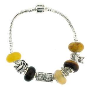  Charm Bead Set Bracelet in Mix of 5 Stone/Resin Yellow/Brown/Black 