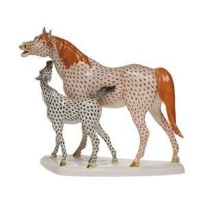  Herend Foal and Mare Standing Rust and Black Fishnet