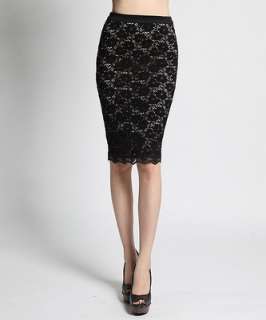 MOGAN Floral Crochet LACE Overlay Stretch PENCIL SKIRT Mid Knee Length 