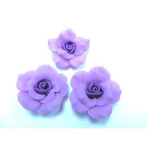  3 Fimo Clay Large Purple Black Rose Beads 40mm Kitchen 