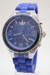 Adidas Cambridge Men Originals Chrono Blue Rubber Band Watch Date 45mm 