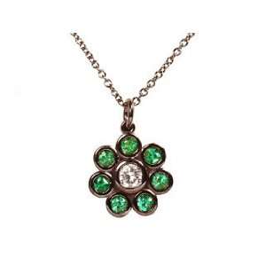 14k Blacken White Gold Natural Emerald & Diamond Pendant Necklace Ct 