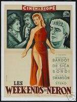 BRIGITTE BARDOT 1962 NEROS MISTRESS Movie Poster Linen  