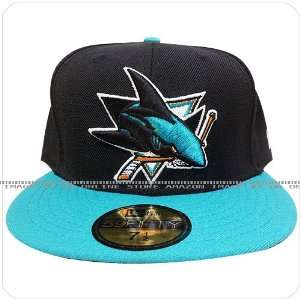 new era 59fifty san jose sharks black team logo aqua blue visor fitted 