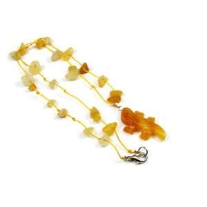  Jade Lizard Pendant on Hand Knotted Silk Necklace with Yellow Jade 