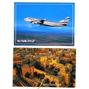  2 El Al Postcards Boeing 747 & Jerusalem MINT Everything 