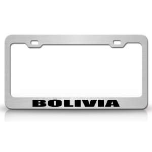 BOLIVIA Country Steel Auto License Plate Frame Tag Holder, Chrome 