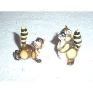    Pair Miniature Animal Figurines with Striped Tails 