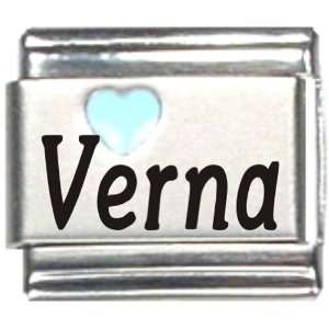  Verna Light Blue Heart Laser Name Italian Charm Link 