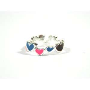 Hearts Chain Ring Size 6 Pink Blue Neon Retro Love Chain Mod Vintage 