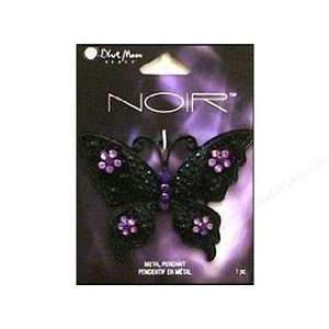   Noir Black Nickel Metal Pendant 1/pkg large Butterfly W/purple Stone