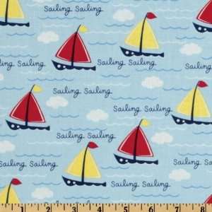  44 Wide On The Go Sailboats Sky Blue Fabric By The Yard 