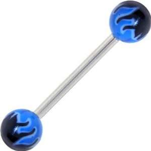  Blue Toxic Flame Barbell Tongue Ring Jewelry