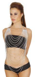 Rhinestone crystal chain necklace halter top body jewelry  