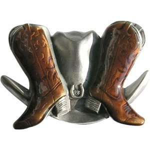  Cowboy Boots and Hat BELT BUCKLE Western Rancher Texan Texas 