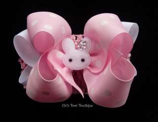 Boutique BIG Hair Bow Headband Pink White Bunny  