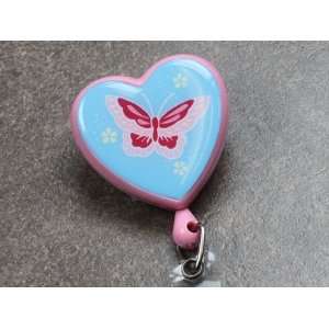Boojee Beads Pink Butterfly Heart Retractable Badge Reel