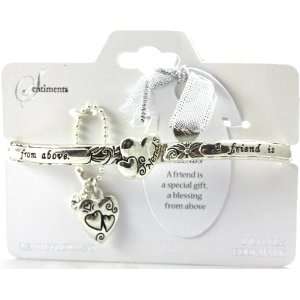   Hearts Message Stretch Bracelet with Charm and Bookmarker Silver Tone