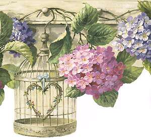 COUNTRY DIE CUT BIRD CAGES HANGING FROM HOOKS & FLOWERS Wallpaper 