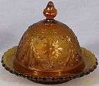 Indiana Tiara Sandwich Round Covered Glass Amber Butter Cheese Dish