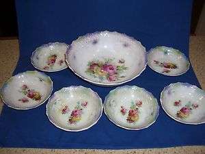 Vintage Bavaria 7 Pc Berry Bowl Set Floral Design  