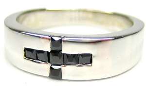 BLACK ONYX CROSS STERLING SILVER 18K CLAD BAND RING 6.5  