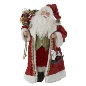 Kurt Adler 18 Inch Fabric Santa in Red Robe Holding Gift Bag on Back 