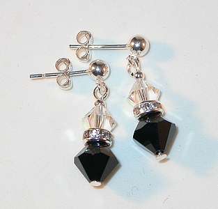  CRYSTAL ELEMENTS Sterling Silver Earrings Jet BLACK & CLEAR AB  