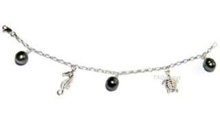 Tahitian Black Pearl 925 Silver Bracelet W/Charms  