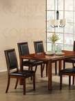 Pair 2 Walnut Black Faux Leather Dining Side Chairs  