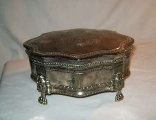 vintage tarnished silver plate crest red velvet lined jewelry box 6 