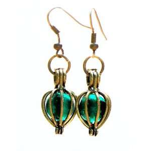  Recycled Teal Depression Glass Brass Drop Earrings 