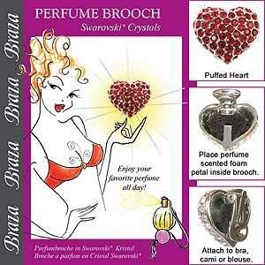 Braza Perfume Brooch Puffed Heart, Swarovski Crystals, Siam, One Size 