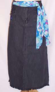 Black 30 Long Modest Denim Jean Skirt Size 13 Fringe  