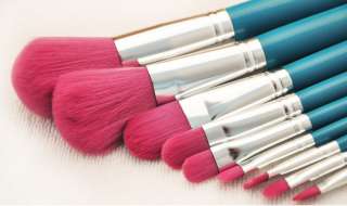   Synthetic Hair 9pcs Comestic Brushes Makeup Set Soft PU Blue Bag
