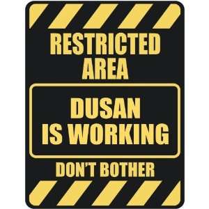   RESTRICTED AREA DUSAN IS WORKING  PARKING SIGN