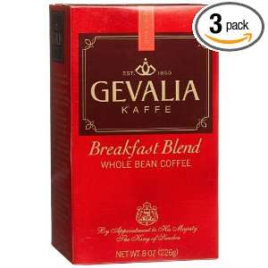 Gevalia Breakfast Blend Whole Bean Coffee, 8 Ounce Packages (Pack of 3 