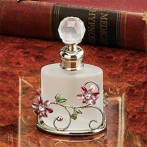 Floral Pink Glass Perfume Bottle Frosted Glass 