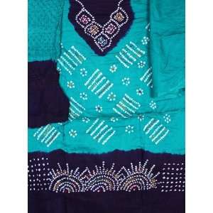  Green and Blue Bandhani Tie Dye Suit from Gujarat   Pure 