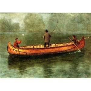  Oil Painting Fishing From A Canoe Albert Bierstadt Hand 