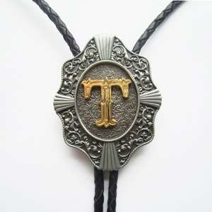 Western Alphabet T Leather String Bolo Tie   WT 078T  
